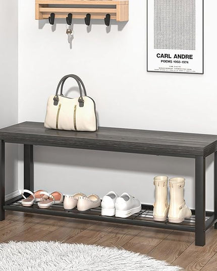 FOLUBAN Industrial Shoe Storage Bench for Entryway Hallway, Rustic Indoor Shoe Rack Bench Seat for Living Room Bedroom, 43.3 Inch Dark Gray