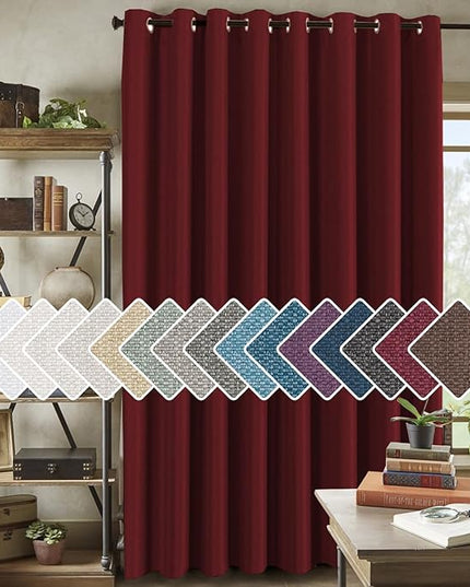 H.VERSAILTEX Room Darkening Linen Curtain for Sliding Door (100" W x 108" L) Extra Wide Primitive Burlap Linen Room Divider Curtain for Living Room/Patio (9ft Tall by 8.5ft Wide, Heather Burgundy)