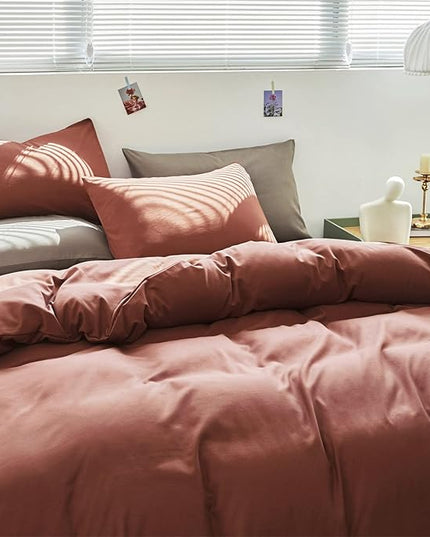 Luxlovery Brick Red Comforter Set California King Dark Rust Bedding Comforter Set Solid Blackish Red Soft Breathable Blanket Quilts 3 Piece Bedding Set for California King Bed
