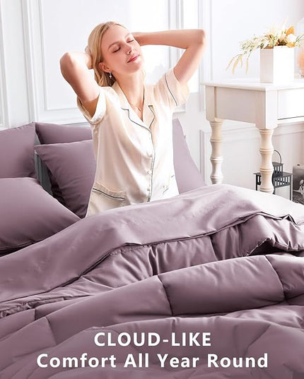 CozyLux King Size Comforter Set Dusty Purple - 7 Pieces Bed in a Bag Dusty Purple Comforter King Size, Bedding Set with All Season Quilted Comforter, Flat Sheet, Fitted Sheet, Pillowcases