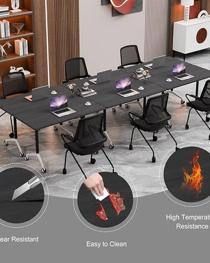 Conference Room Table with Flip-Top Design for Dynamic Meetings, Business Table Computer Desk with Heavy-Duty Frame,Foldable Seminar Meeting Tables for Home Office (6, F, 47.2IN)