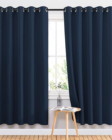 NICETOWN Blackout Curtain Panels 72 - Window Treatment Energy Saving Thermal Insulated Solid Grommet Blackout Drapes for Living Room (Navy, 1 Pair, 66 by 72-Inch)