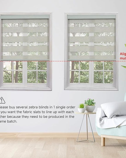 Cordless Motorized Zebra Blinds for Windows Blackout with Remote, Custom Dual Layer Smart Zebra Shades Work with Alexa Google, Automatic Electric Light Filtering Roller Sheer Shades, Warm Grey