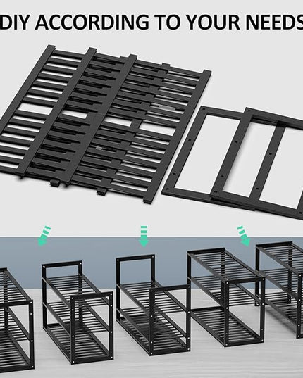 Bamboo Shoe Rack for Entryway, Stackable 3 Tier Shoe Organizer Shelf Storage 9-12 Pairs Shoes Stand Cubby for Closet Door Hallway Bedroom Garage Black, Thanksgiving