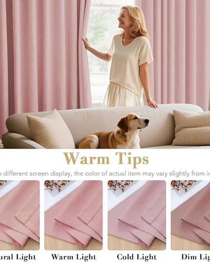 H.VERSAILTEX Blackout Curtains for Bedroom Thermal Insulated Room Darkening Living Room Curtains 63 Inch Long Grommet Privacy Protection Window Curtain Panels/Drapes for Nursery, 2 Panels, Baby Pink