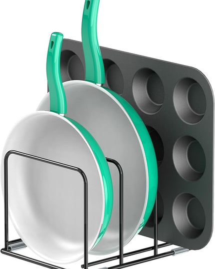 Kitchen Cabinet Organizer - Steel Cookware Rack, Divided Holder with 3 Slots for Skillets, Baking Tray and Chopping Board - Pan Storage (2.2 Inch Width Slots)