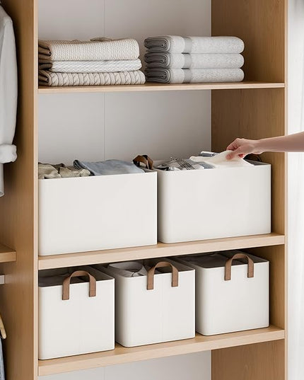 StorageWorks Storage Bins, Fabric Storage Bins for Shelves, Large Storage Baskets with Metal Frame, Closet Baskets and Bins with Handles, Beige, 2-Pack