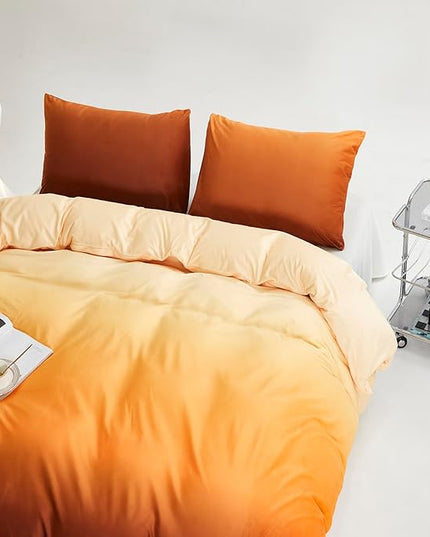 CLOTHKNOW Brown Orange Velvet King Size Comforter Set Fluffy Bedding Comforter Sets Dark Yellow Comforter Soft Caramel Comforter with 2 x Pillow Cases