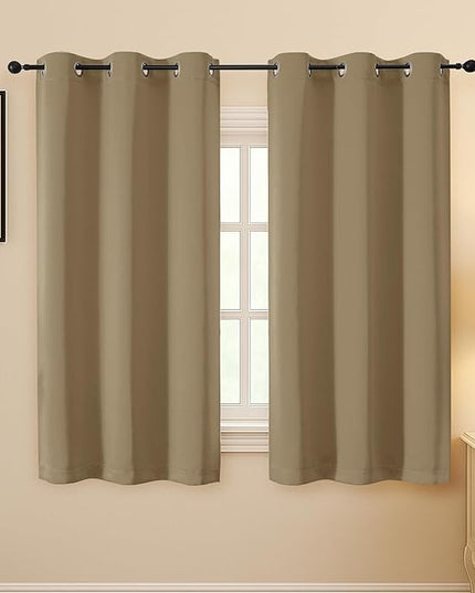 Simplebrand Taupe Curtains for Bedroom 63 Inch Length 2 Panels Set, Room Darkening Thermal Insulated Energy Saving Curtains for Nursery, Grommet Solid Soft Window Treatment Drapes, W40 x L63