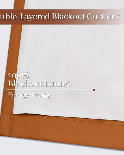 Yakamok Room Darkening 100% Blackout Curtains Grommet Window Treatments with 2 Thick Layers-Burnt Orange Thermal Insulated Drapes Set of 2 Panels for Bedroom Living Room 52 Inches by 84 Inches Length