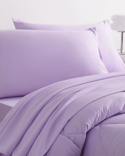 NTBAY Twin Comforter Set with Sheets, 5 Pieces Soft and Breathable Twin Bedding Set, Twin Bed in a Bag, Down Alternative Comforter Set Solid Color All Season, Kids Bedding Set, Light Purple