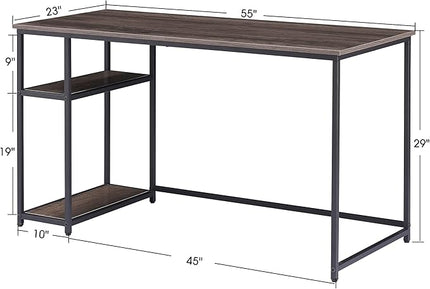 ivinta Computer Desk, Home Office Desk with Storage Shelves and Metal Frame for Living Room, Bedroom, Office, Whale (Brown, 55")