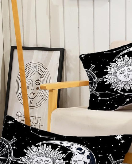 AILONEN Sun and Moon Fitted Sheet Queen Size, Boho Hippie Style Bedding Sheet,Starry Night with Astrology Pattern Sheet Set for Boys Girls,1 Fitted Sheet 2 Pillowcases,3 PCS,Perfect for Adult Rooms