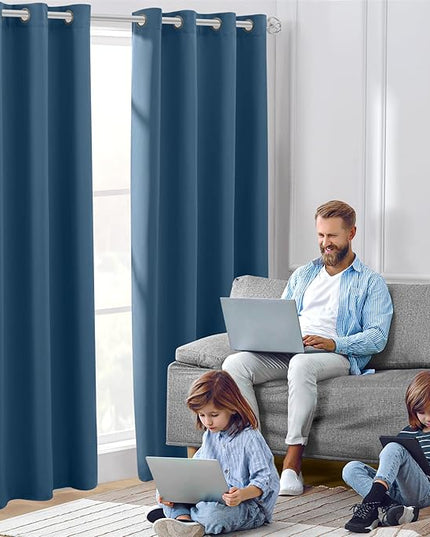 HOMEIDEAS Dark Teal Blackout Curtains for Bedroom 52 X 84 Inch Length 2 Panels Set Room Darkening Bedroom Curtains, Soundproof Thermal Grommet Window Curtains for Living Room