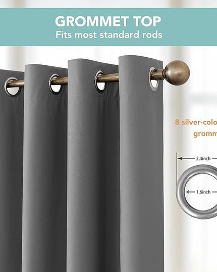 BONZER 100% Blackout Curtains 4 Panels - Thermal Insulated Light Blocking Small Window Drapes with Black Laminated Backing, Single Layer Privacy Protection Curtain for Bedroom, 54 x 54 Inch, Grey