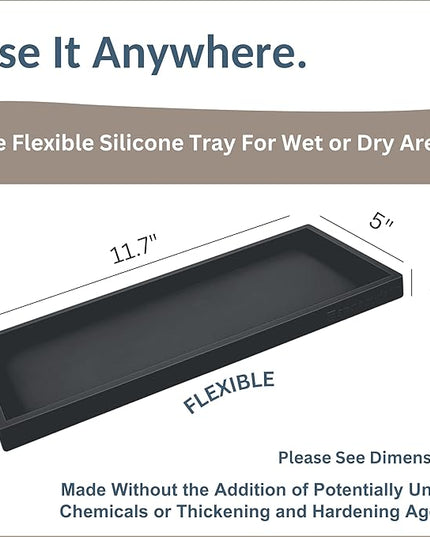 Countertop and Vanity Tray - 11.7" Silicone Bathroom Tray Countertop, Dish Soap Trays for Kitchen Counter, Organizer Accessories Caddy, Toilet Laundry Shower Oil Makeup Mat, Black