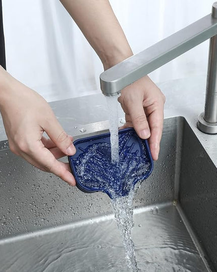 Silicone Bathroom Soap Dishes with Drain Spout-Kitchen Sink Organizer,Sponge Holder,Dish Soap Tray,Perfect for Dispenser,Scrubber,Bottle,Cup on Sink or Counter-Navy Blue 4.9"×3.2"