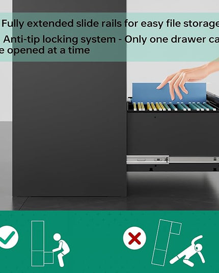 Letaya File Cabinet with Lock-Lateral 2 Drawer Metal Filing Cabinets-Organization Storage Cabinets for Home Office-Hanging Letter/Legal/F4/A4 Size (2 Drawer-Grey Black)