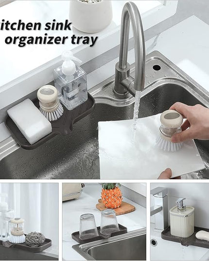 Silicone Bathroom Soap Dishes with Drain Spout-Bathroom and Kitchen Sink Organizer,Sponge Holder,Dish Soap Tray,Perfect for Dispenser,Scrubber,Bottle,Cup on Sink or Counter-Coffee 9.6"×5.3"
