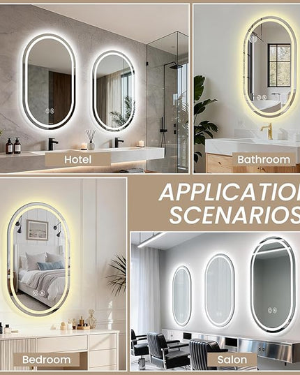 Oval LED Bathroom Vanity Mirror, 36x24 inch Mirror with Light, Smart Anti-Fog Waterproof Mirror with Memory Function Dimmable Lighted Mirror