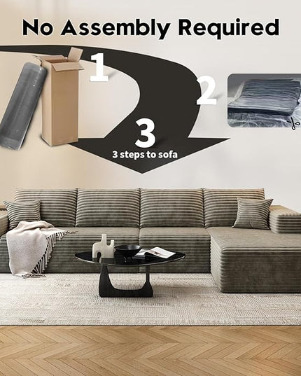 135.4" Cloud Modular Sectional Sofa Couch with L-Shape Chaise,Modern Minimalist Upholstered Couches for Living Room Bedroom,Deep Seat Corner Couch，No Assembly Required (Camel,Right Facing Chaise)