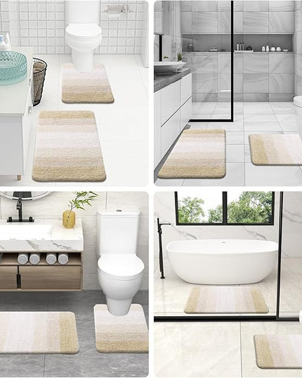 OLANLY Bathroom Rug Set 2 Piece, Soft Absorbent Microfiber Bath Mats and U-Shaped Contour Toilet Rug, Non-Slip, Machine Wash Dry, Plush Shaggy Bath Mats for Bathroom (30"x20"+24"x20", Light Beige)