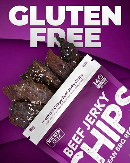 Wicked Cutz Korean BBQ Beef Jerky Chips, 14g Protein per Bag, Crispy & Crunchy Beef Jerky Crisps, USA Made Barbeque Flavored Chips, High Protein Carnivore Snacks (2 Bags)