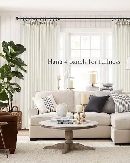 Topfinel 108 Inch Pinch Pleated Linen Curtains 2 Panels,Natural Semi Sheer Curtains with Pleated Hooks Back Tab for Track System,Extra Long 9ft Curtain for Living Room Bedroom,72x108,Natural