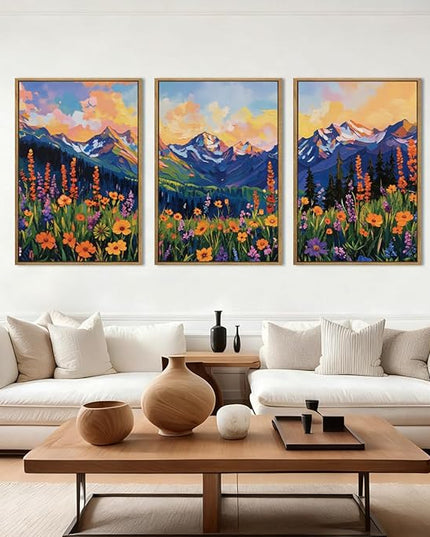 ANHUIB Colorful Wildflower Wall Art Boho Mountain Wall Decor Nature Floral Art Print 16x24 Inch Set of 3 for Living Room Bedroom Dining Room