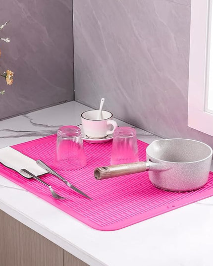 Silicone Dish Drying Mat for Multiple Usage,Easy clean,Eco-friendly,Heat-resistant Silicone Mat for Kitchen Counter or Sink,Refrigerator or Drawer Liner Rose 2XL 24 inches x 18 inches