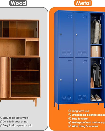 Aobabo Metal Locker for Employees, 6 Doors Metal Locker Cabinet with Lock, Industrial Storage with 18 Hooks, Storage for Office, Gym, Dormitory, Assembly Required, Blue