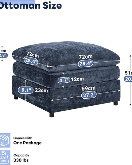 Tbfit Single Sofa Ottoman, Modern Comfy Cloud Sofa, Spring Seat Cushions, Chenille, Blue