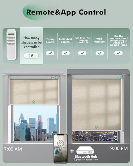 Yoolax Motorized Blinds with Remote, Light Filtering Remote Shades for Windows, Automatic Roller Shades Cordless Electric Blinds for Bedroom Living Room Office, Custom Size (Golden Dune)