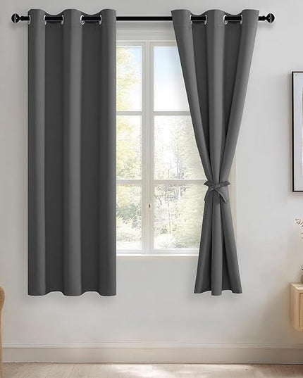 JIUZHEN Dark Grey Blackout Curtains for Bedroom - Light Blocking and Noise Reducing Grommet Curtains for Living Room Darkening Curtains, Set of 2 Window Curtain Panels, 38 x 63 Inch Length