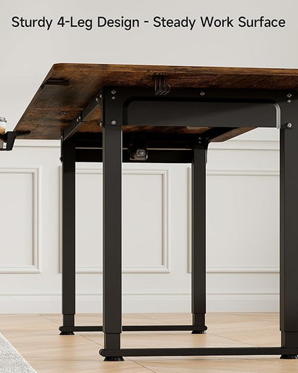 71x32 Inch Adjustable Standing Desk with 4 Legs, Stand-up Desk Features a Rectangular Top, Dual-Motor Lift, and Memory Presets (28-46Inch) for Home Offices or Computer Workstations, Rustic Brown
