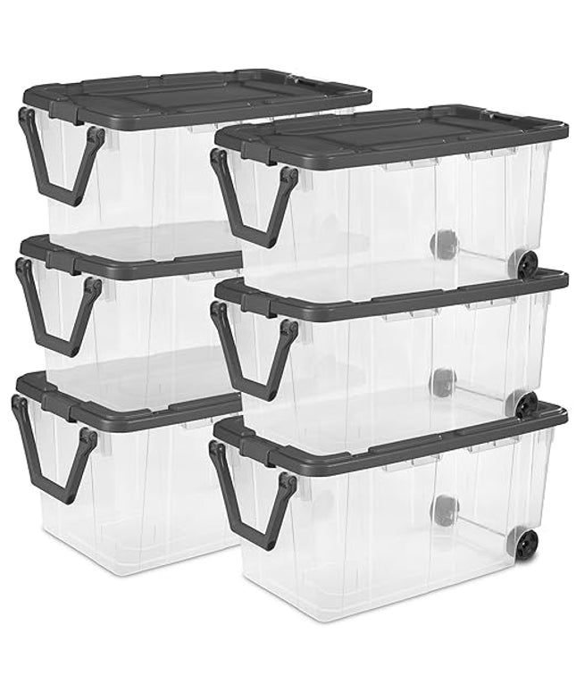 Sterilite 6-Pack Modular Stacker Box, Durable Clear Plastic Storage Bins with Latching Lids, 160 Quart - Stackable Organizing Container Boxes for Closet, Bathroom, and Office