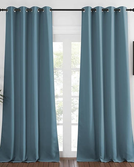 NICETOWN Blackout Room Darkening Window Curtain - Thermal Insulated Solid Grommet Blackout Patio Door Curtain/Drape for Living Room (Smoky Blue, 1 Panel, 52 by 95-inch)
