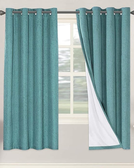 H.VERSAILTEX Linen Blackout Curtains 72 Inches Long 100% Absolutely Blackout Thermal Insulated Textured Linen Look Curtain Draperies Anti-Rust Grommet, Energy Saving with White Liner, 2 Panels, Teal