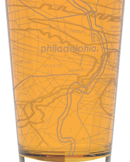 Well Told Engraved Philadelphia Pennsylvania Map Pint Glass, Etched Beer Gift (16 oz, Clear) City Map Pint, Custom City Glassware, Gifts For Beer Lovers