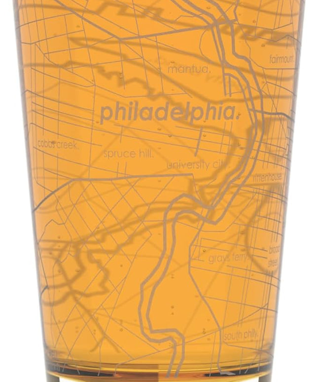 Well Told Engraved Philadelphia Pennsylvania Map Pint Glass, Etched Beer Gift (16 oz, Clear) City Map Pint, Custom City Glassware, Gifts For Beer Lovers