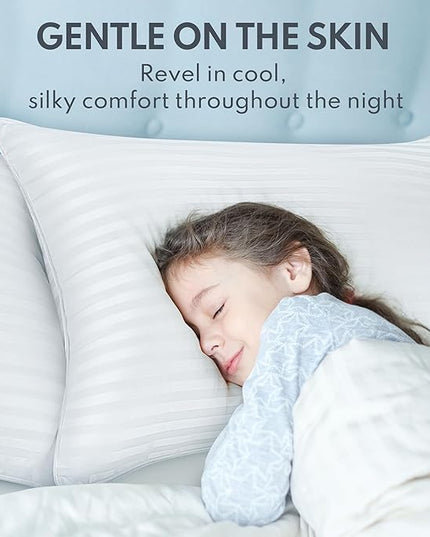 Standard Size Bed Pillows Set of 2 - Down Alternative Premium Cooling Pillows for Side, Back, and Stomach Sleepers Hotel Quality Fluffy Soft Microfiber Fill Breathable Skin-Friendly