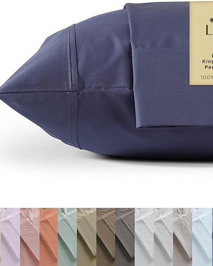 Linen Home 100% Cotton Percale Pillowcases King Size, Dark Blue, 2 Pieces of Pillow Case, Crisp and Cool Strong Bed Linen, 20 inches X 40 inches
