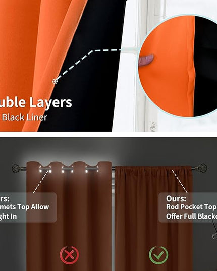 BGment Burnt Orange 100% Blackout Curtains for Bedroom, Fall Full Room Darkening Noise Reducing Living Room Curtains 72 Inch Length, Thermal Insulated Rod Pocket Window Drapes 2 Panels, 42 Inch Wide