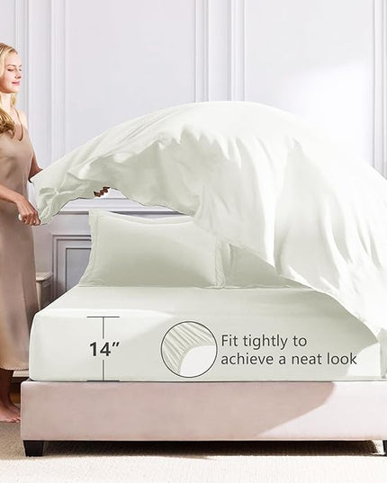 CozyLux Queen Comforter Set Ivory - Bed in a Bag Queen Size 7 Pieces, Luxury Soft Bed Set for All Seasons, Bedding Set with Down Alternative Comforter, Sheets, Pillowcases & Shams