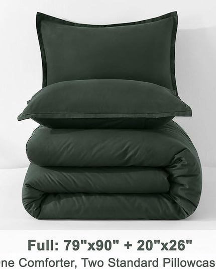 Litanika Forest Green Comforter Full Size, 3 Pieces Lightweight Solid Bedding Set, All Season Fluffy Bed Set (79x90In Comforter & 2 Pillowcases)
