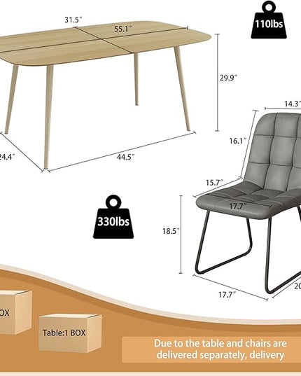 47.2'' Modern Dining Table Set for 4 - Wood Table with Cat Scratch Resistant Surface & 4 Gray Leather U-Shaped Chairs, Kitchen & Dining Room Furniture, Ideal for Small Spaces
