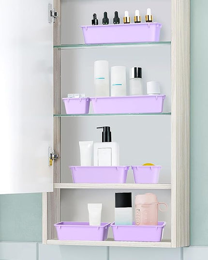 WOWBOX 25 PCS Plastic Drawer Organizer Set, 4 Sizes Desk Drawer Divider Organizers and Storage Bins for Makeup, Jewelry, Gadgets for Kitchen, Bedroom, Bathroom, Office, Purple
