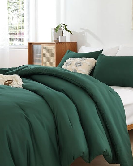 ROSGONIA California King Comforter Set Emerald Green, 3pcs (1 Boho Dark Forest Green Cal King Comforter & 2Pillowcases), Oversized Blanket Quilt