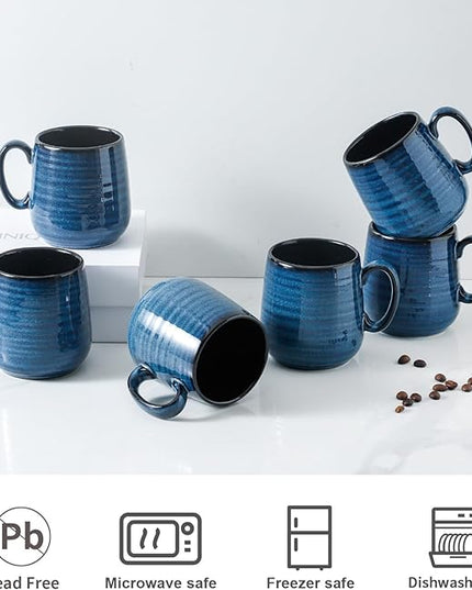 HASENSE Espresso Cups 8 oz, Small Coffee Cups Set of 6, Ceramic Mugs with Handle for Coffee, Tea, Cappuccino and Mocha, Dishwasher & Microwave Safe, Blue
