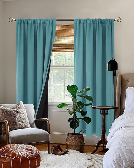 BGment 100% Blackout Curtains for Bedroom with Black Liner, Double Layer Full Room Darkening Thermal Insulated and Noise Reducing Rod Pocket Curtain (42 x 72 Inch, Sea Teal, 2 Panels)